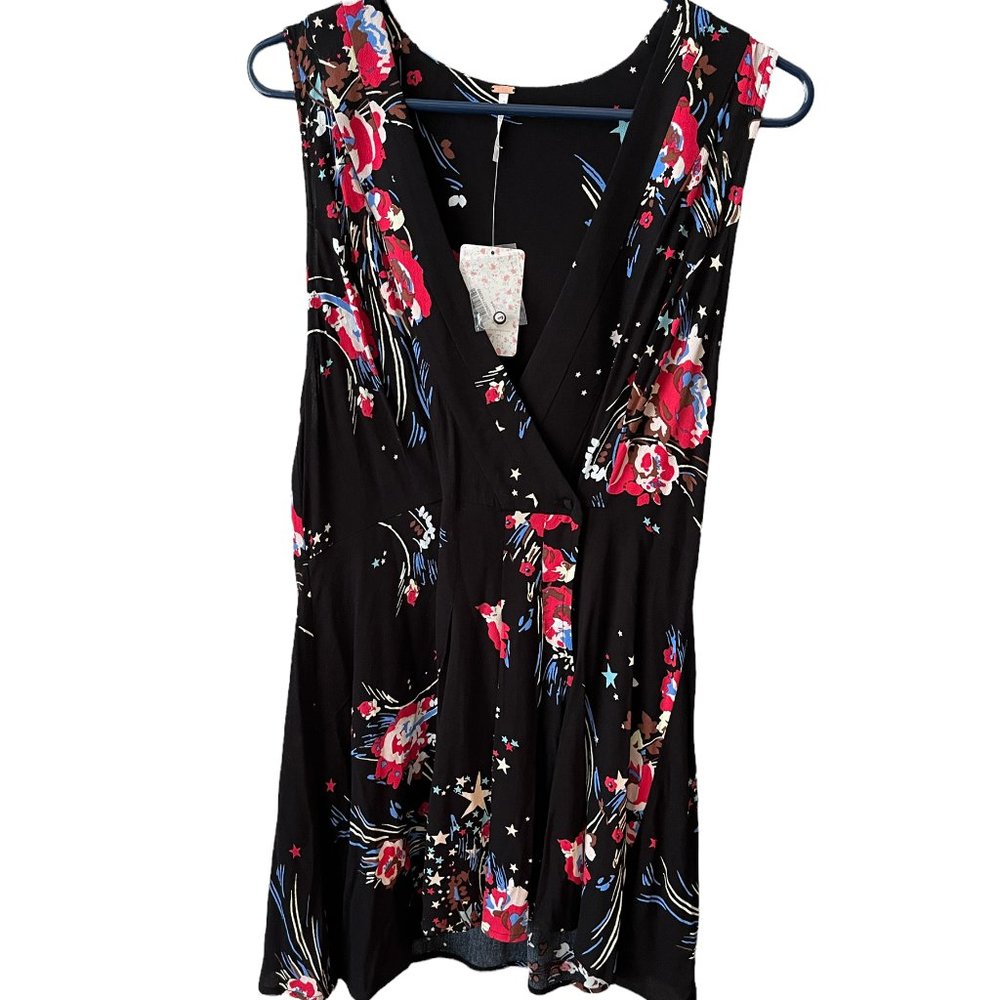 🆕NWT Free People Black Dress floral sleeveless mini Sz M